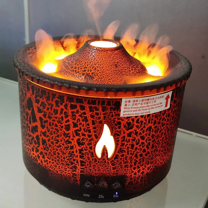 Vulkan aromadiffuser med flammelys og tågeringe