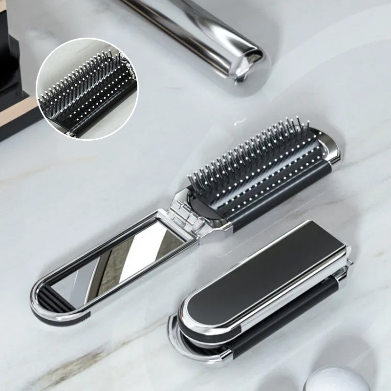 MirrorFlex Rejse Spejl Hårbørste | Foldbar &amp; Kompakt | Praktisk Styling På Farten