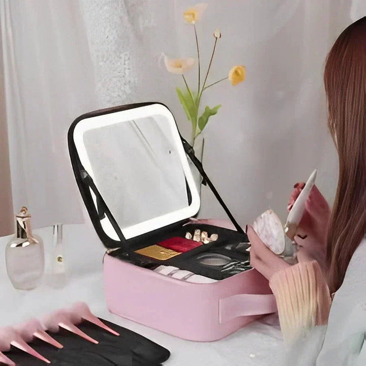 MirrorGlam LED Make-up Taske – Bærbar Kosmetik Case med Justerbart Lys &amp; Organizer Løkker