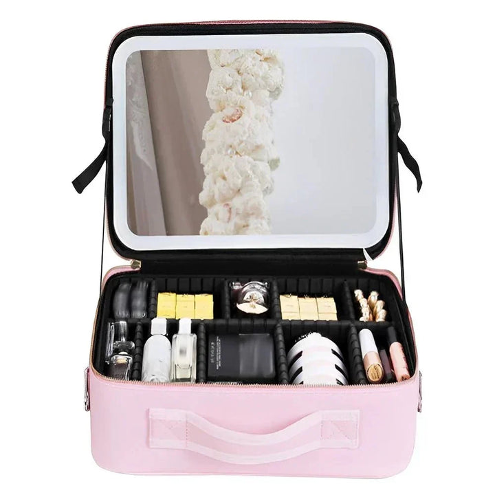 MirrorGlam LED Make-up Taske – Bærbar Kosmetik Case med Justerbart Lys &amp; Organizer Løkker