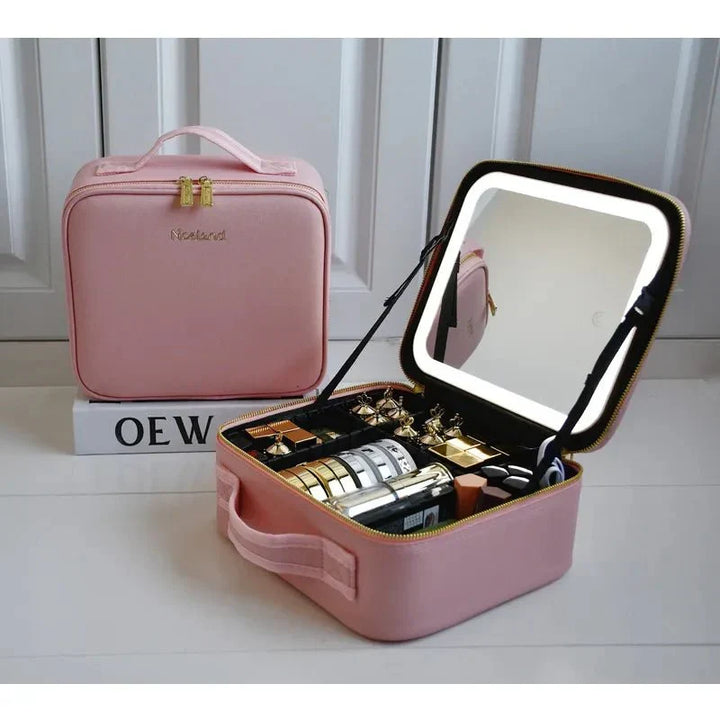 MirrorGlam LED Make-up Taske – Bærbar Kosmetik Case med Justerbart Lys &amp; Organizer Løkker