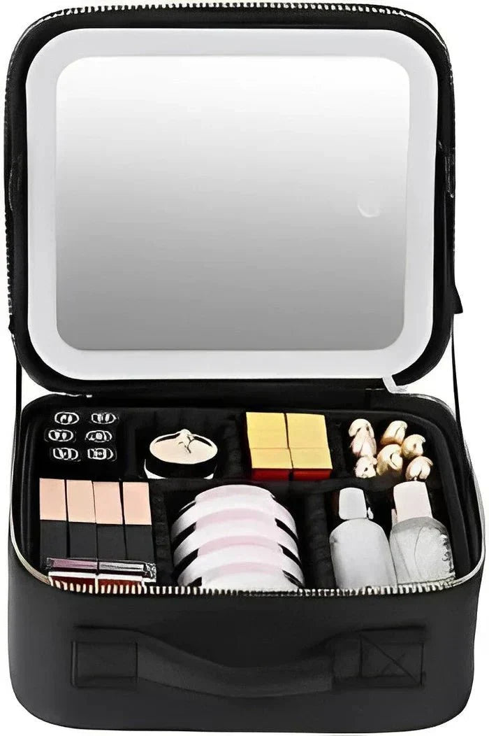 MirrorGlam LED Make-up Taske – Bærbar Kosmetik Case med Justerbart Lys &amp; Organizer Løkker