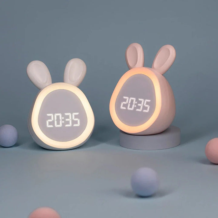 Kaninsvampet børnealarmur med LED-nattelys - BunniGlow