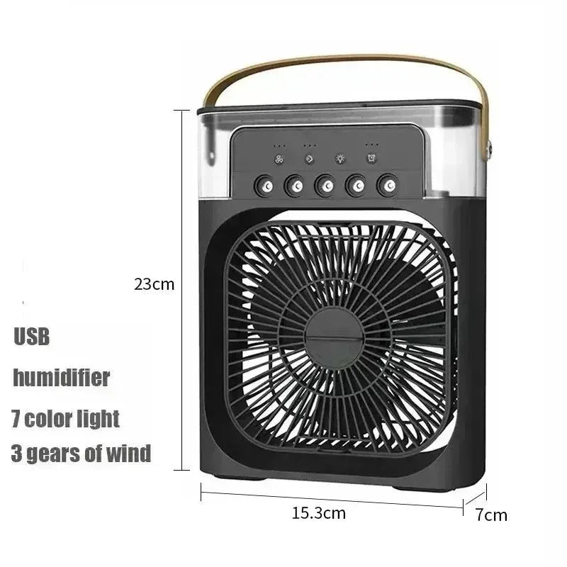 3-i-1 Bærbar Luftkøler med LED-lys – USB-drevet Skrivebordsventilator, Luftfugter &amp; Nattelys |