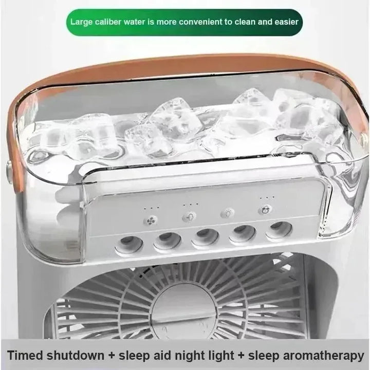 3-i-1 Bærbar Luftkøler med LED-lys – USB-drevet Skrivebordsventilator, Luftfugter &amp; Nattelys |