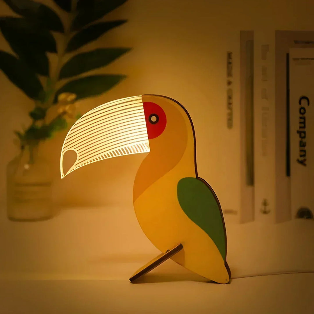 Lumimini Børns Nattelys med Dyremotiver | Blødt LED Lys | USB Forbindelse | Fremstillet af Akryl &amp; Træ