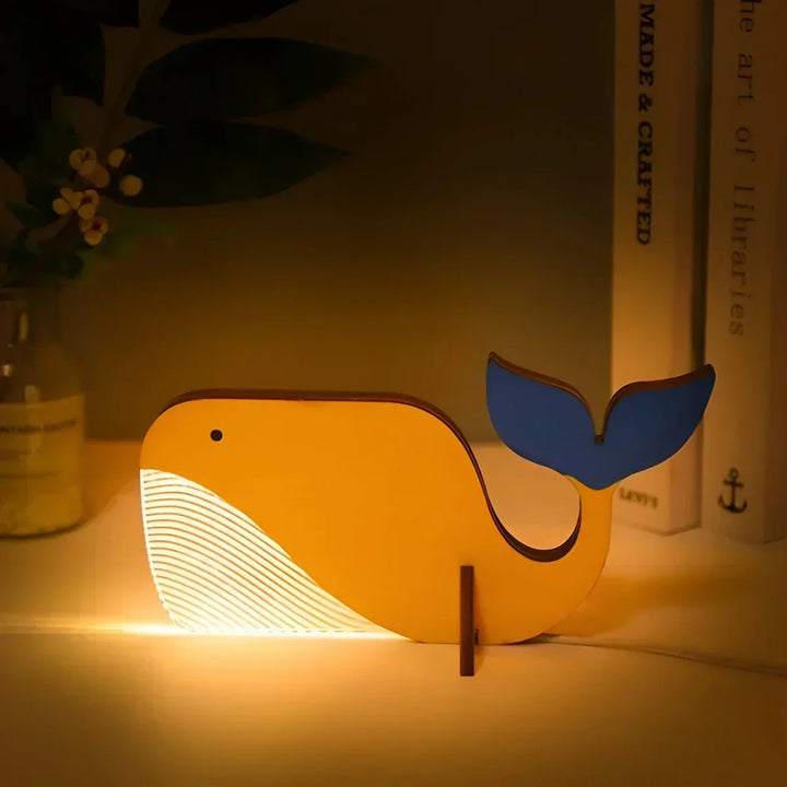 Lumimini Børns Nattelys med Dyremotiver | Blødt LED Lys | USB Forbindelse | Fremstillet af Akryl &amp; Træ